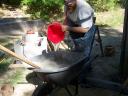 mixing the concrete
