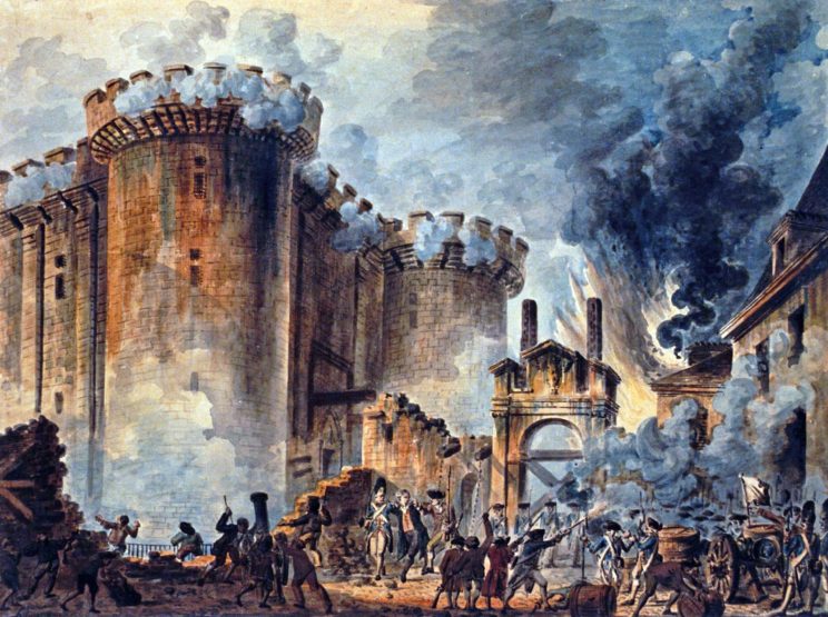 "The Storming of the Bastille", by Jean-Pierre Houël. Public Domain.